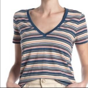 MADEWELL Cotton striped retro v neck t-shirt xxs